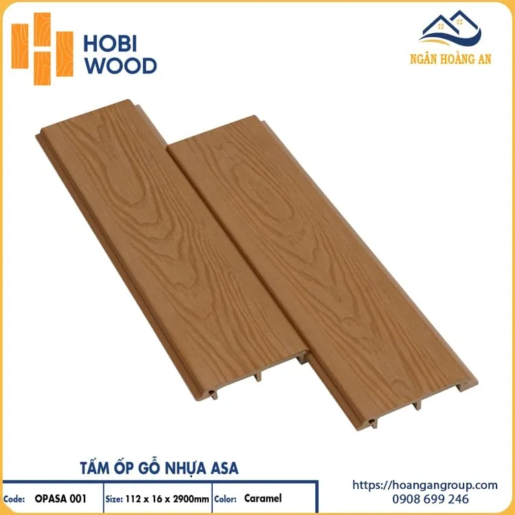 Tấm Ốp Gỗ Nhựa Ngoài Phủ ASA Hobiwood OPASA 001 Caramel Tấm Ốp Gỗ Nhựa Ngoài Phủ ASA Hobiwood OPASA 001 Caramel